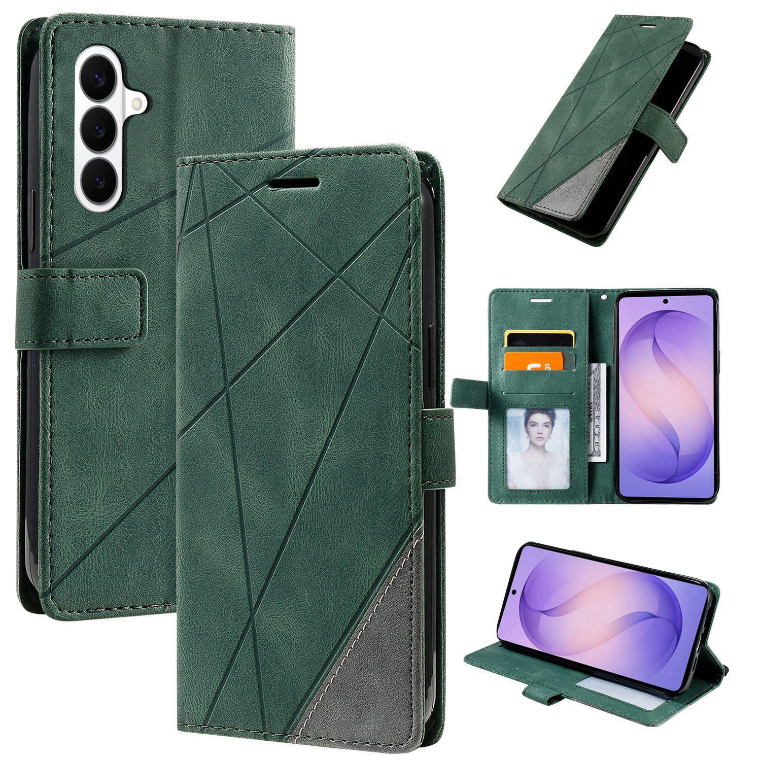 For Galaxy S26 5G Skin Feel Splicing Leather Phone Case(Green) - Shopkiz.com