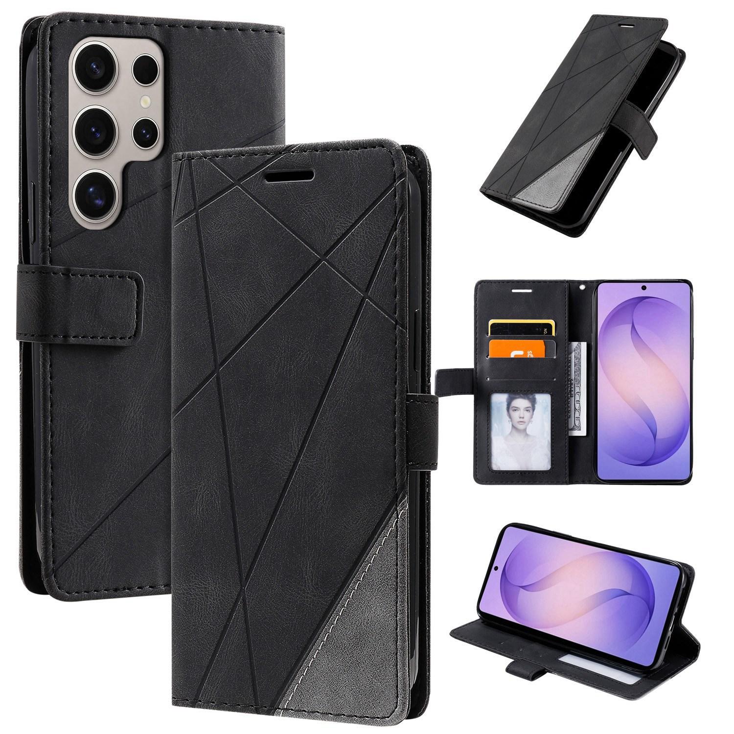 For Galaxy S26 Ultra 5G Skin Feel Splicing Leather Phone Case(Black) - Shopkiz.com