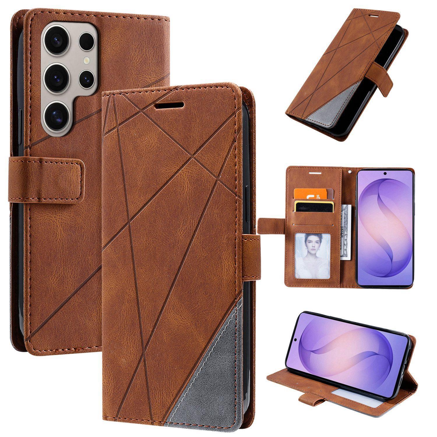 For Galaxy S26 Ultra 5G Skin Feel Splicing Leather Phone Case(Brown) - Shopkiz.com