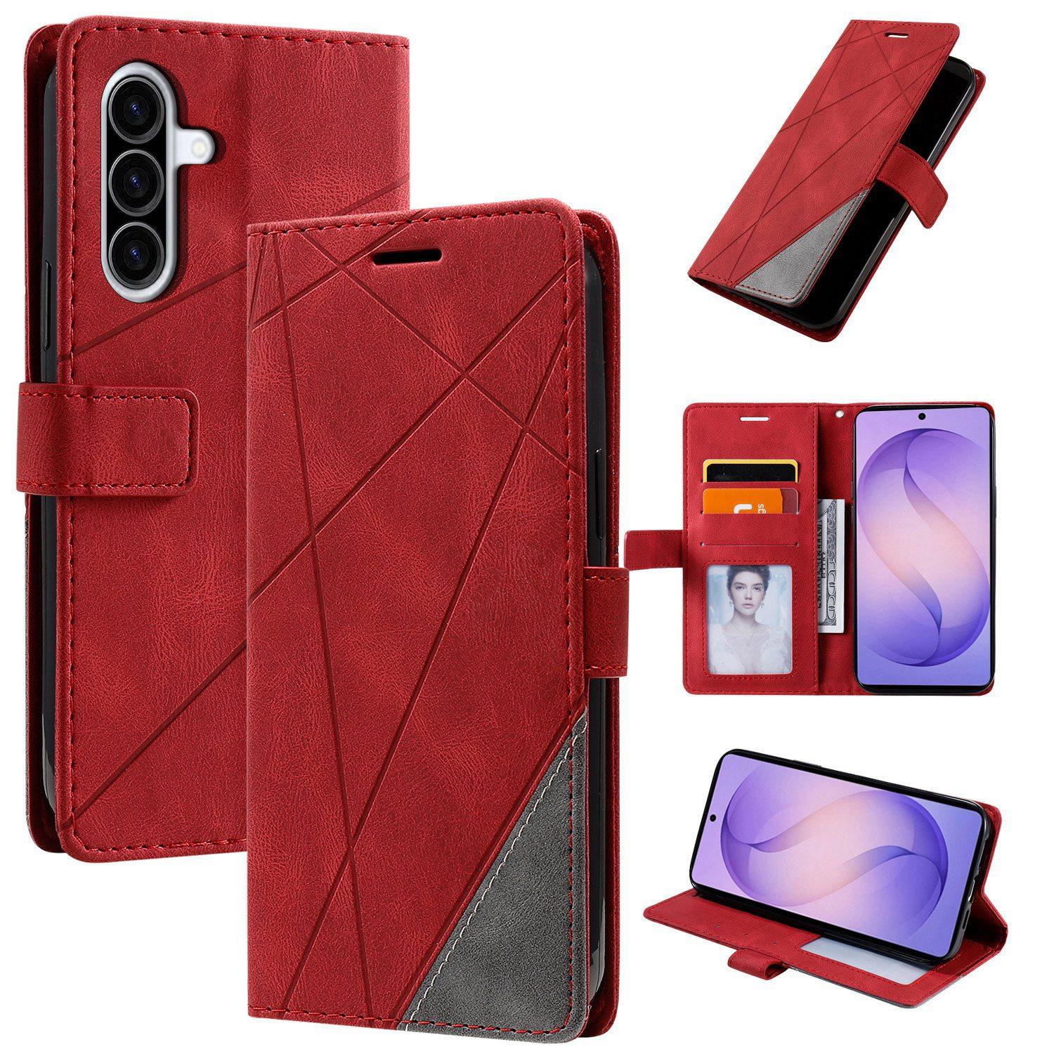 For Galaxy A27 5G Skin Feel Splicing Leather Phone Case(Red) - Shopkiz.com