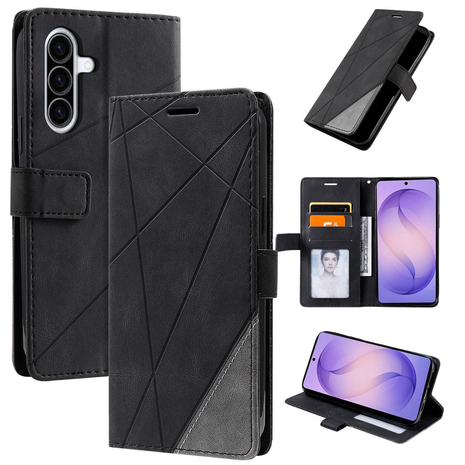 For Galaxy A57 5G Skin Feel Splicing Leather Phone Case(Black) - Shopkiz.com