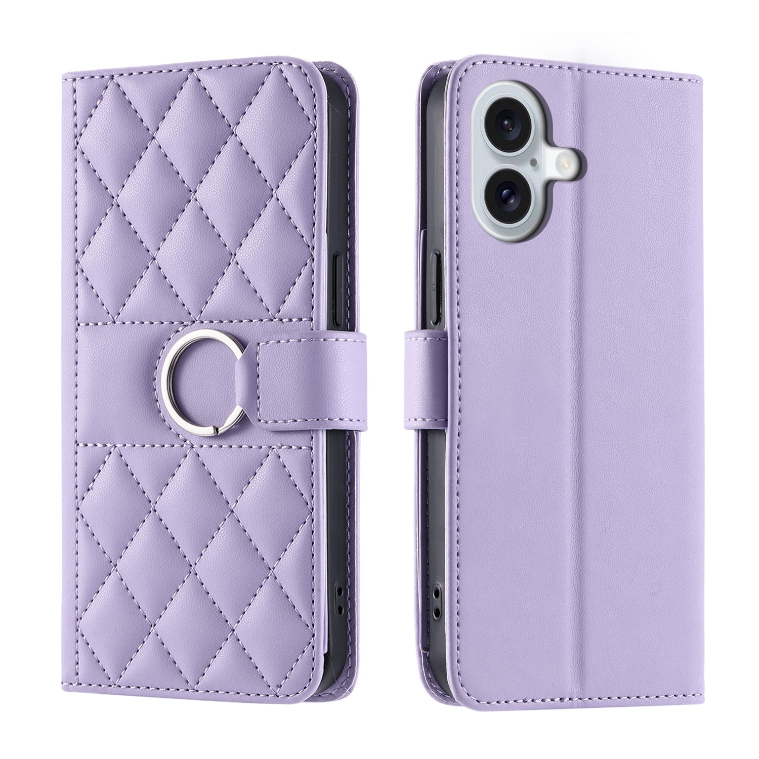 For iPhone 16 Plus Ring Buckle Rhombic Leather Phone Case(Purple) - Shopkiz.com