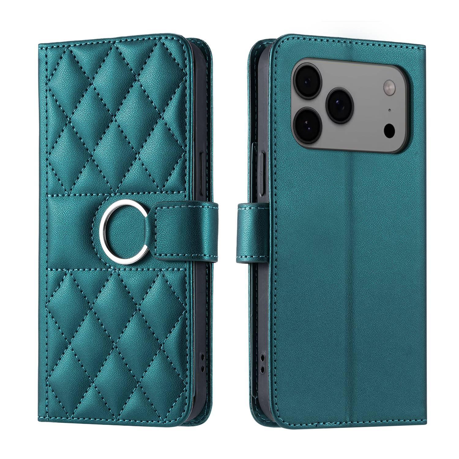 For iPhone 17 Pro Max Ring Buckle Rhombic Leather Phone Case(Green) - Shopkiz.com