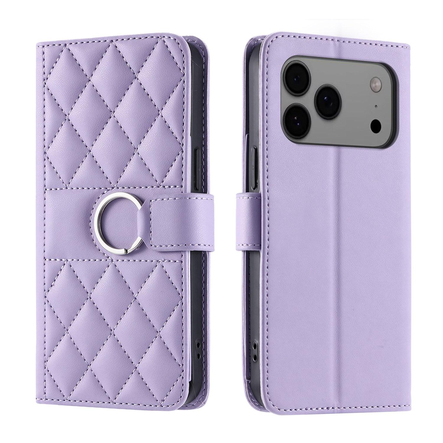 For iPhone 17 Pro Max Ring Buckle Rhombic Leather Phone Case(Purple) - Shopkiz.com