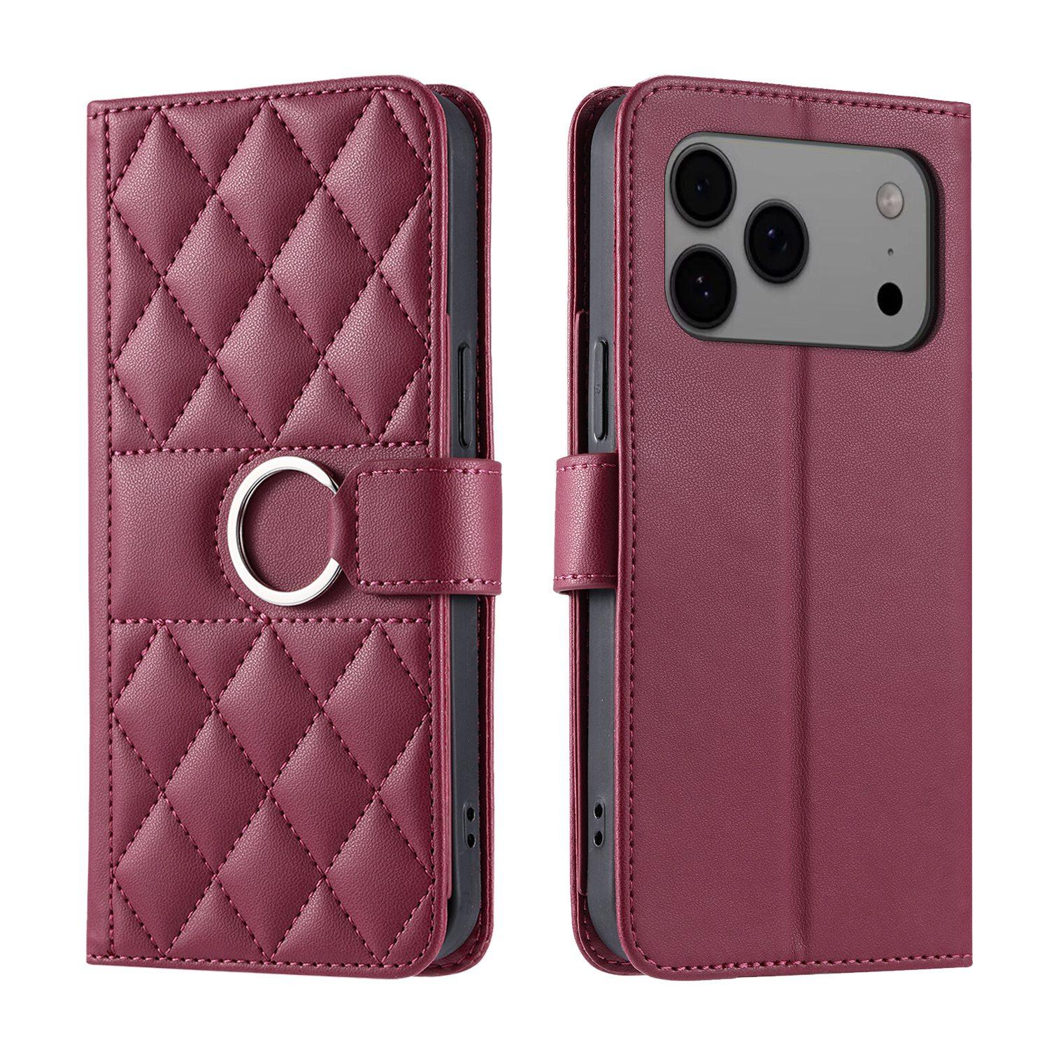 For iPhone 18 Pro Ring Buckle Rhombic Leather Phone Case(Red) - Shopkiz.com