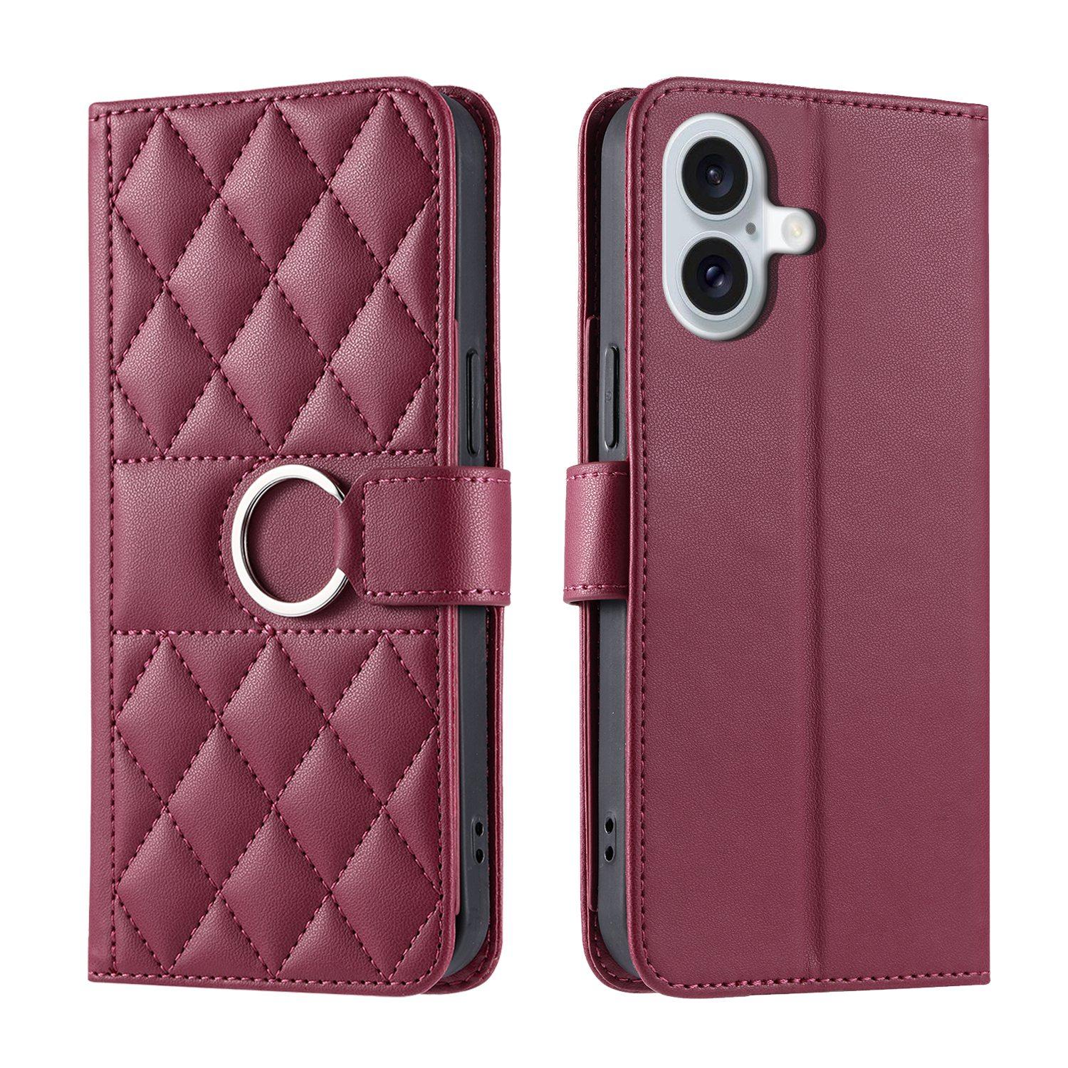 For iPhone 17 Ring Buckle Rhombic Leather Phone Case(Red) - Shopkiz.com