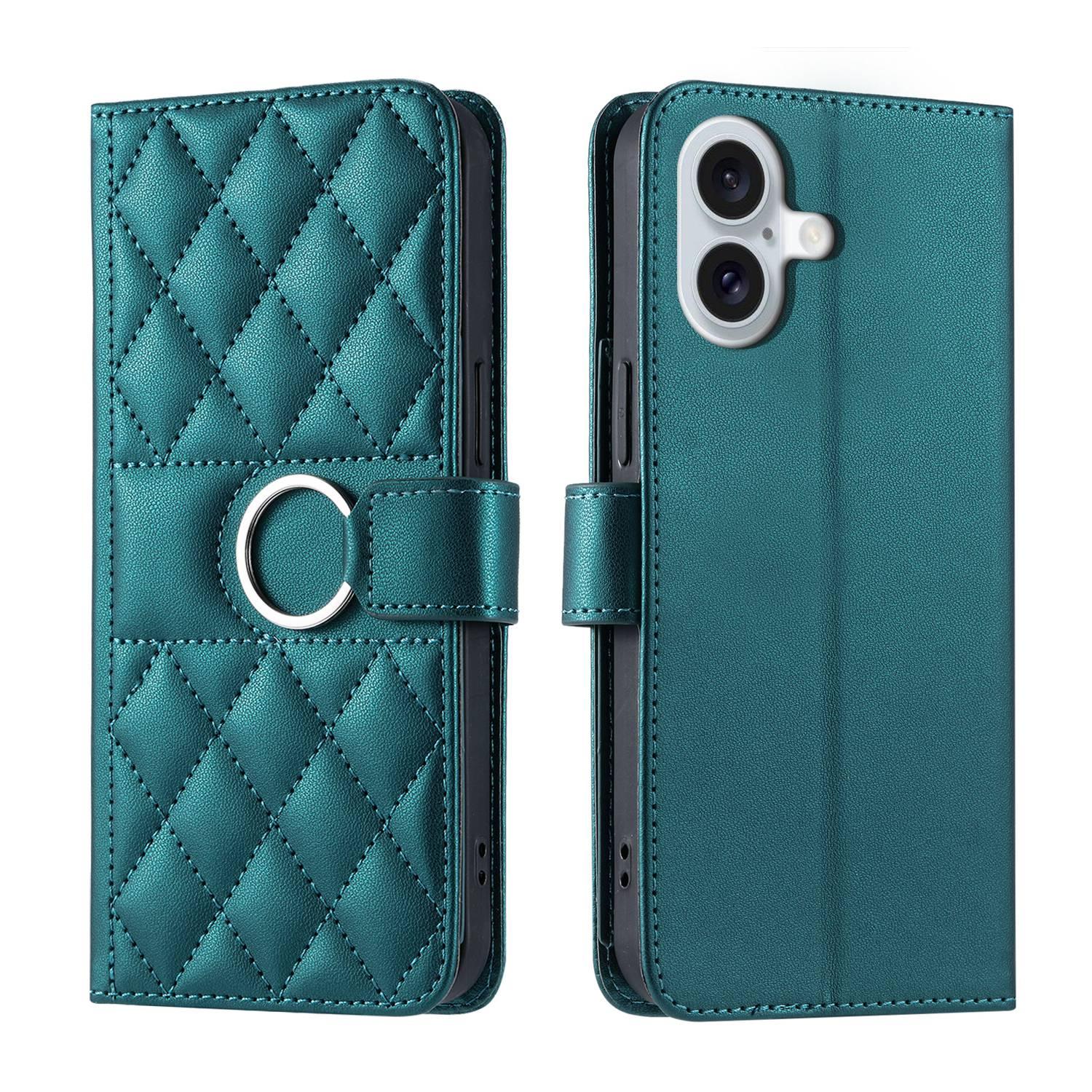 For iPhone 17 Ring Buckle Rhombic Leather Phone Case(Green) - Shopkiz.com