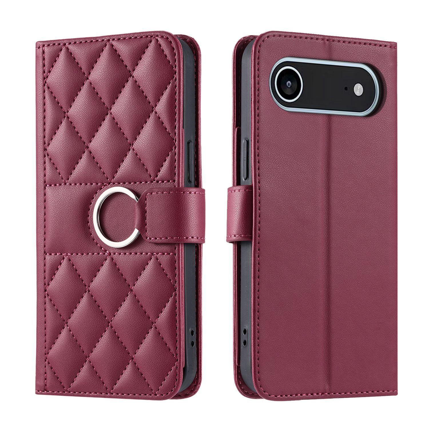 For iPhone Air Ring Buckle Rhombic Leather Phone Case(Red) - Shopkiz.com