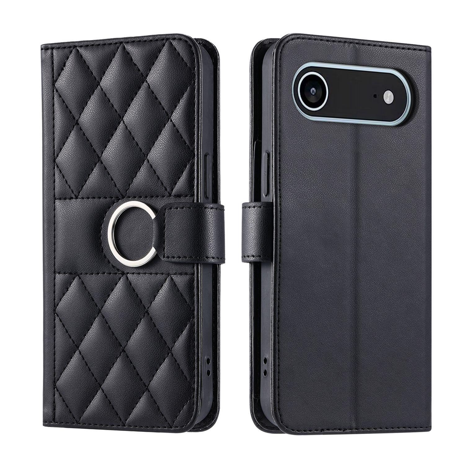 For iPhone Air Ring Buckle Rhombic Leather Phone Case(Black) - Shopkiz.com