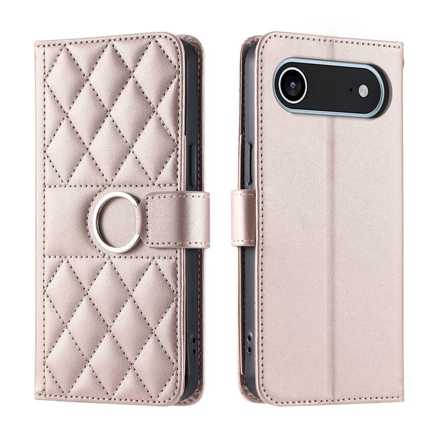 For iPhone Air Ring Buckle Rhombic Leather Phone Case(Rose Gold) - Shopkiz.com