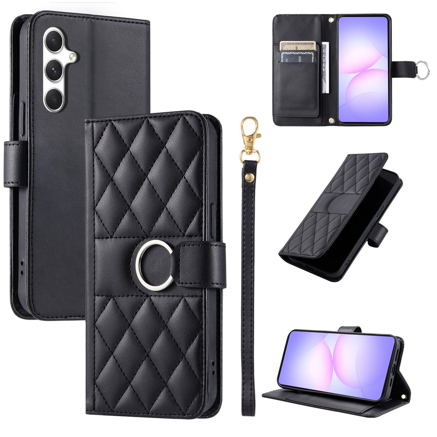 For Galaxy S25 FE 5G Ring Buckle Rhombic Leather Phone Case(Black) - Shopkiz.com