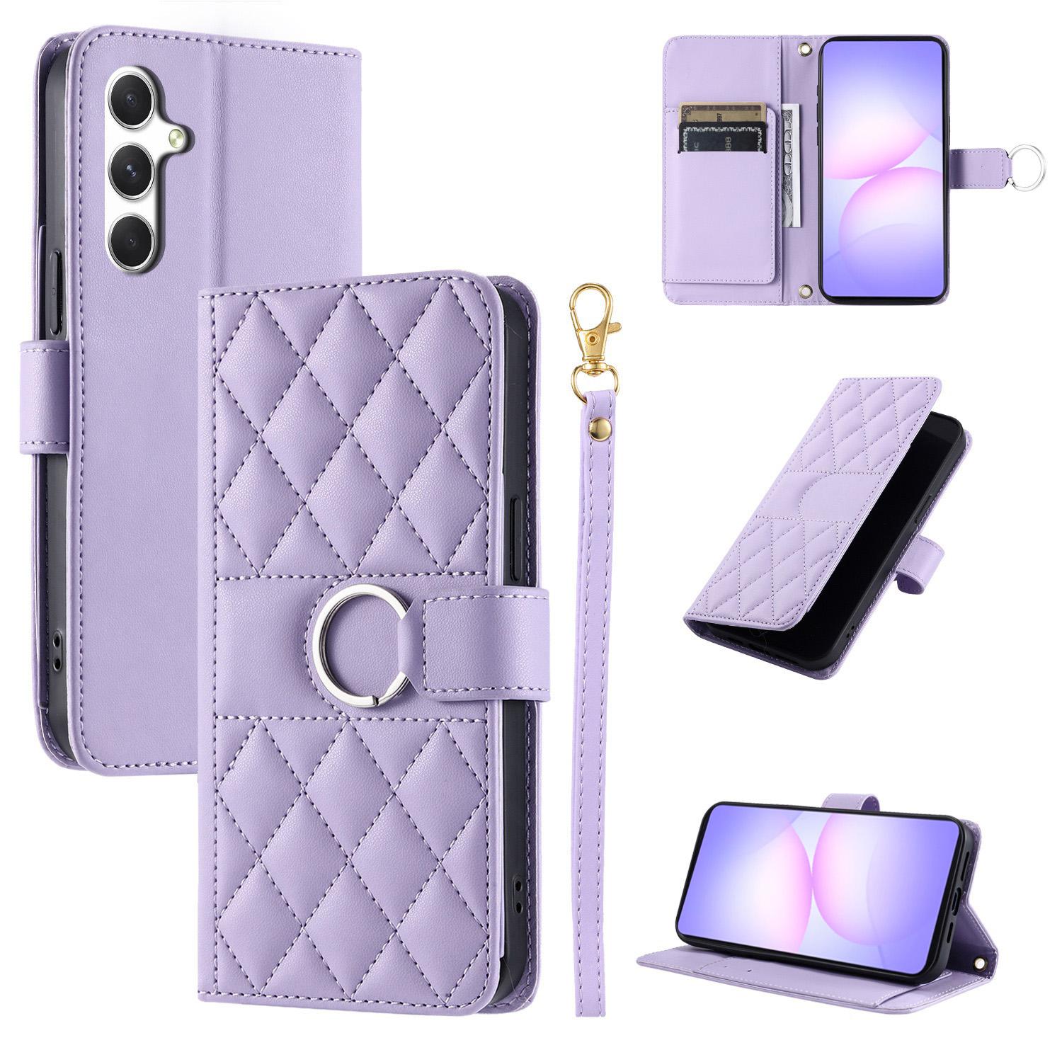 For Galaxy S25 FE 5G Ring Buckle Rhombic Leather Phone Case(Purple) - Shopkiz.com