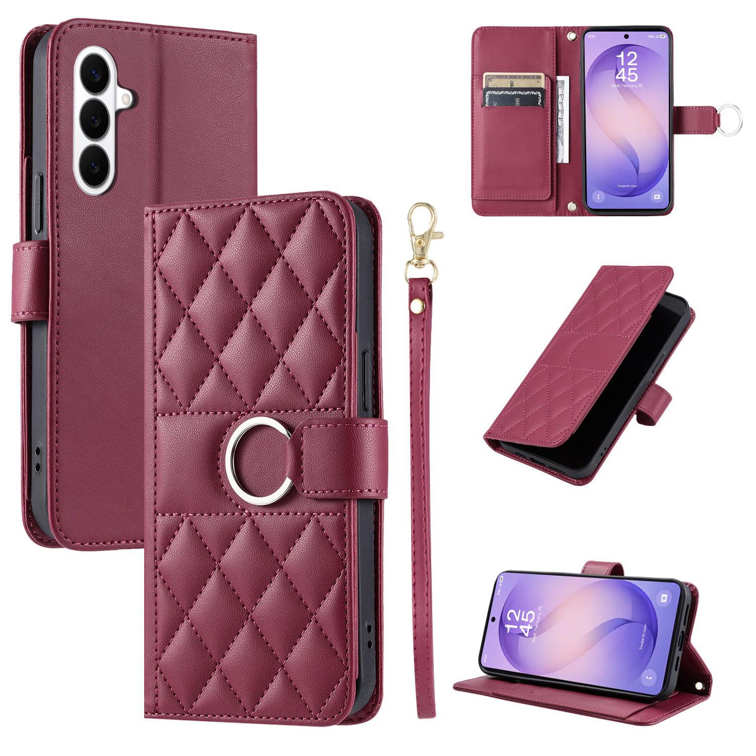 For Galaxy S26+ 5G Ring Buckle Rhombic Leather Phone Case(Red) - Shopkiz.com