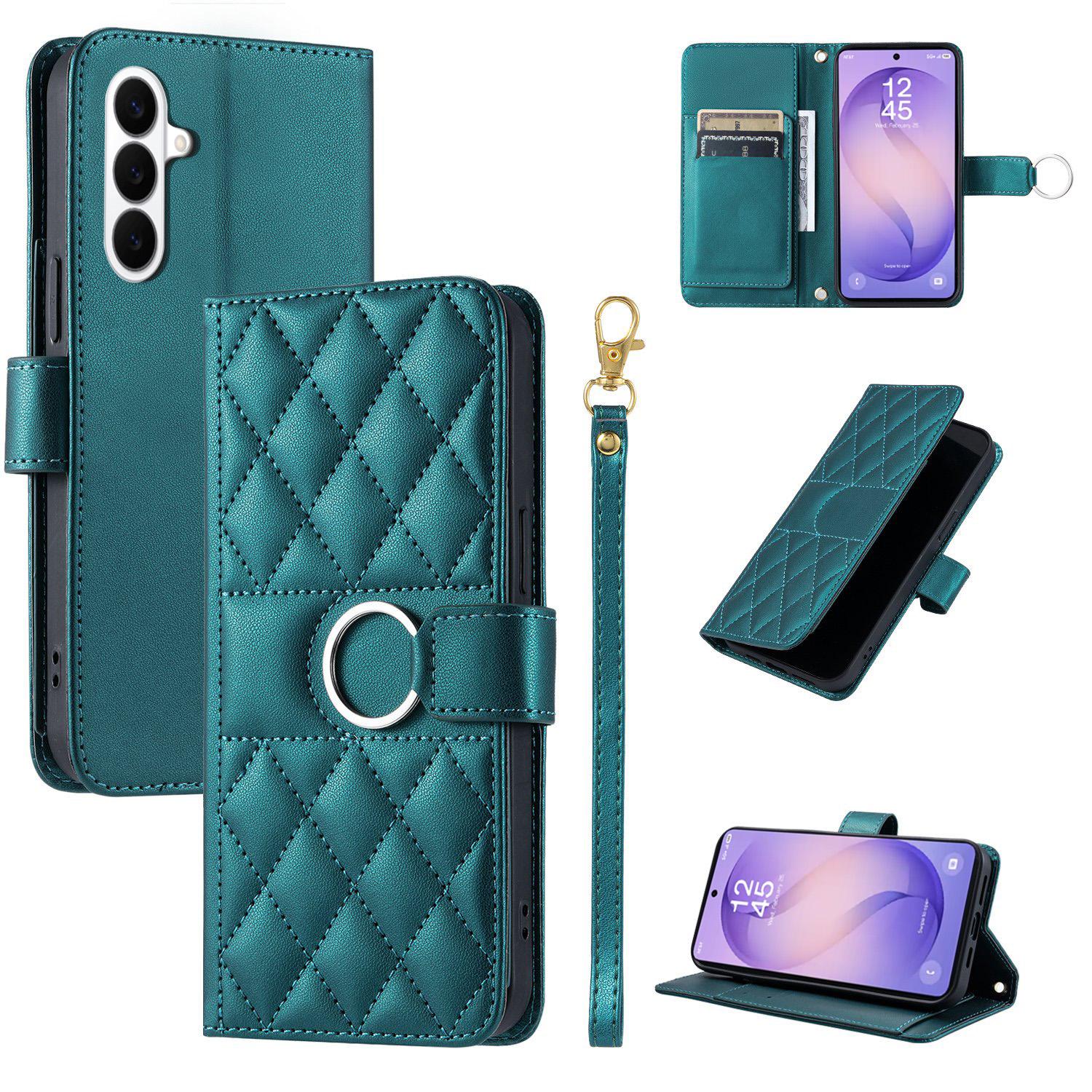 For Galaxy S26+ 5G Ring Buckle Rhombic Leather Phone Case(Green) - Shopkiz.com