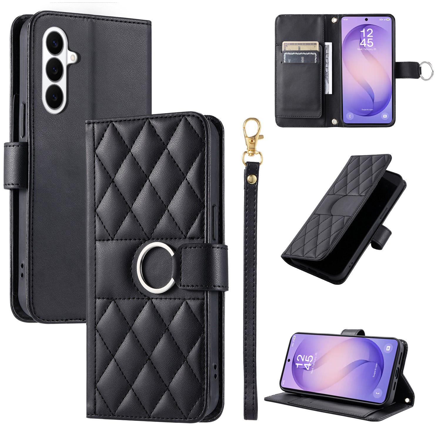 For Galaxy S26+ 5G Ring Buckle Rhombic Leather Phone Case(Black) - Shopkiz.com