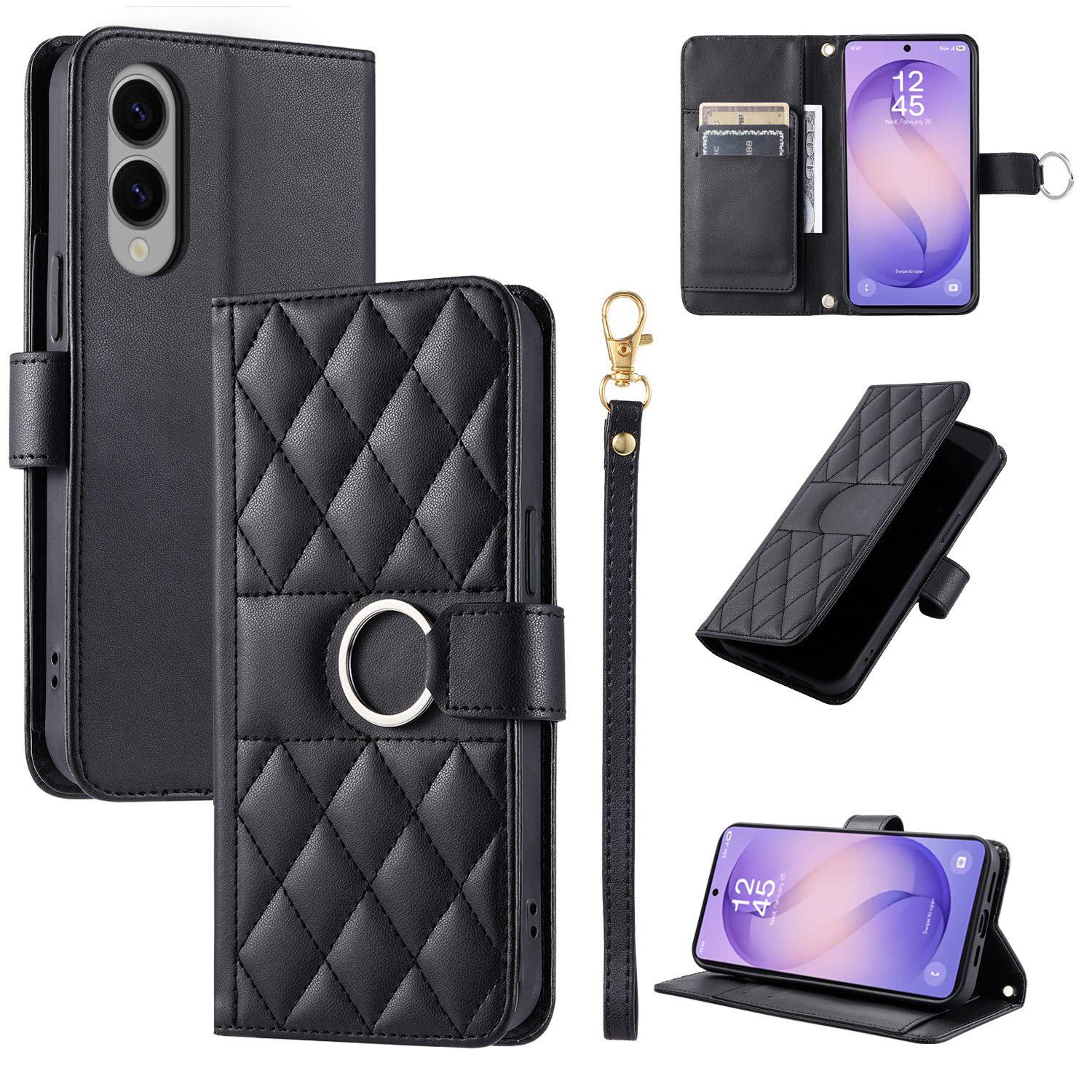 For Galaxy S26 Edge 5G Ring Buckle Rhombic Leather Phone Case(Black) - Shopkiz.com
