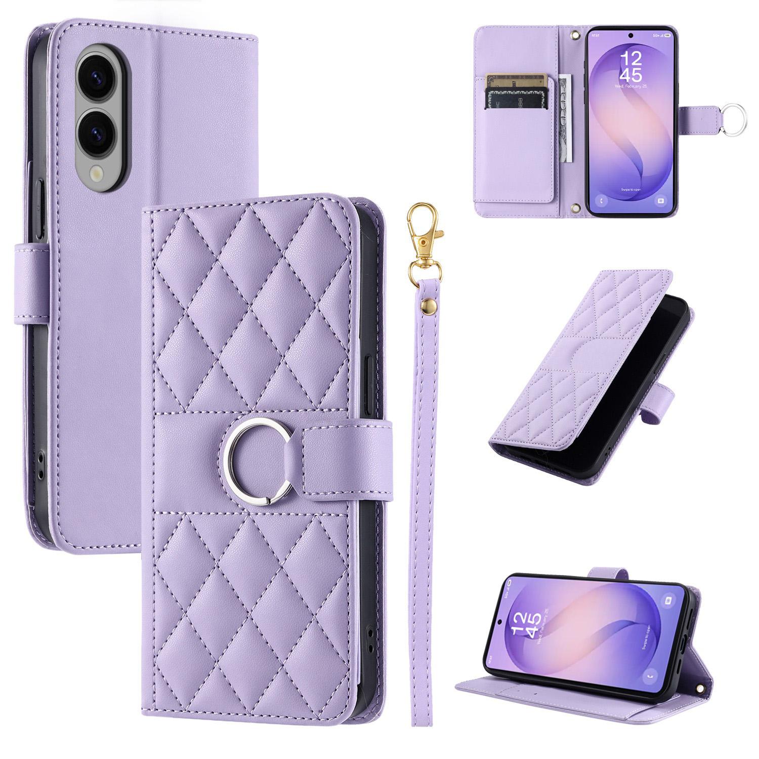 For Galaxy S26 Edge 5G Ring Buckle Rhombic Leather Phone Case(Purple) - Shopkiz.com
