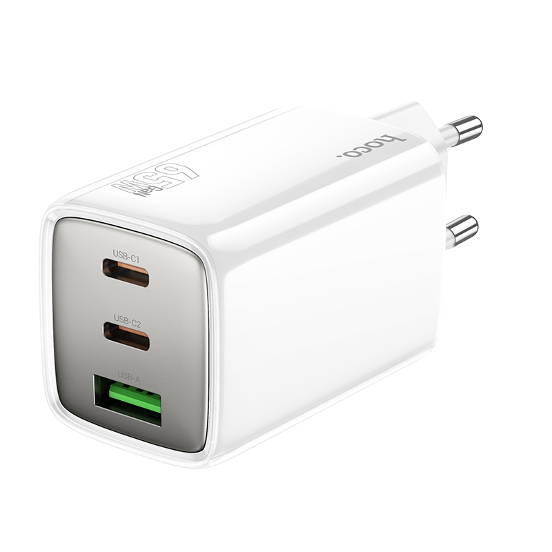hoco N49 Glorious PD65W 2 x Type-C / USB-C, USB-A Three Ports Fast Charger, Plug Type:EU Plug(White) - Shopkiz.com