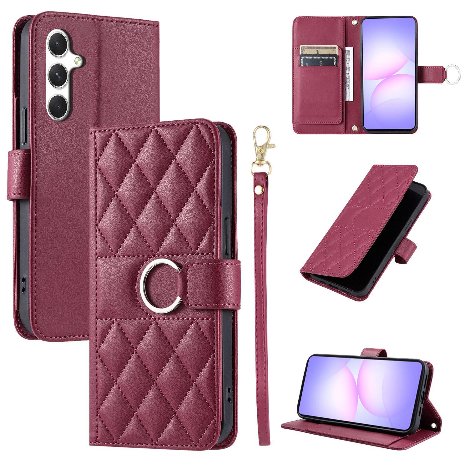 For Galaxy A18 / A17 4G / 5G Ring Buckle Rhombic Leather Phone Case(Red) - Shopkiz.com