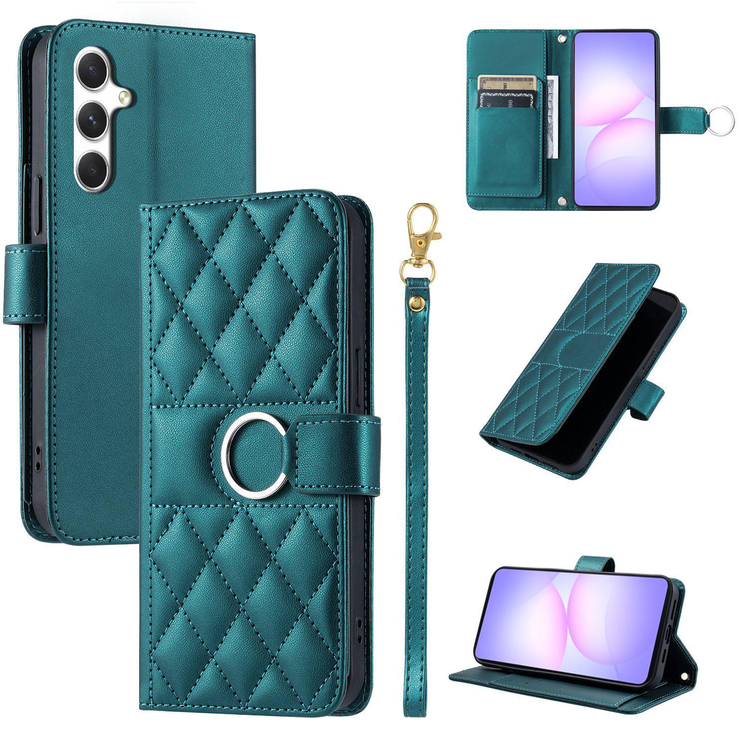 For Galaxy A18 / A17 4G / 5G Ring Buckle Rhombic Leather Phone Case(Green) - Shopkiz.com