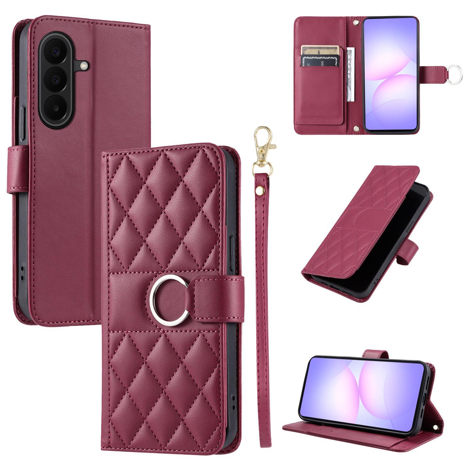 For Galaxy A27 5G Ring Buckle Rhombic Leather Phone Case(Red) - Shopkiz.com