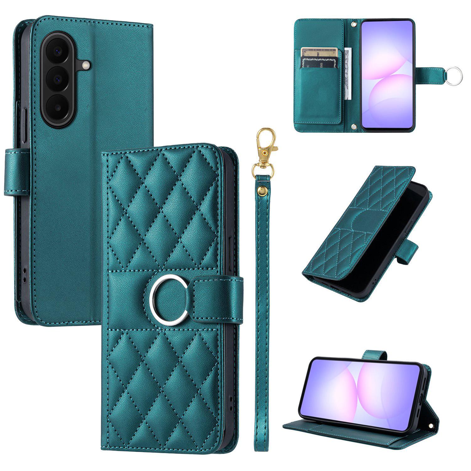For Galaxy A27 5G Ring Buckle Rhombic Leather Phone Case(Green) - Shopkiz.com