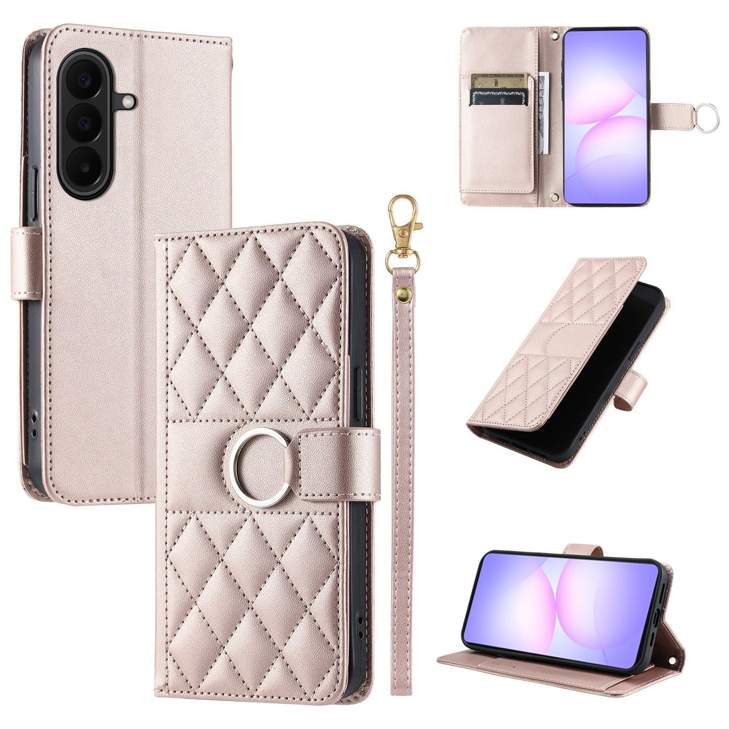 For Galaxy A27 5G Ring Buckle Rhombic Leather Phone Case(Rose Gold) - Shopkiz.com