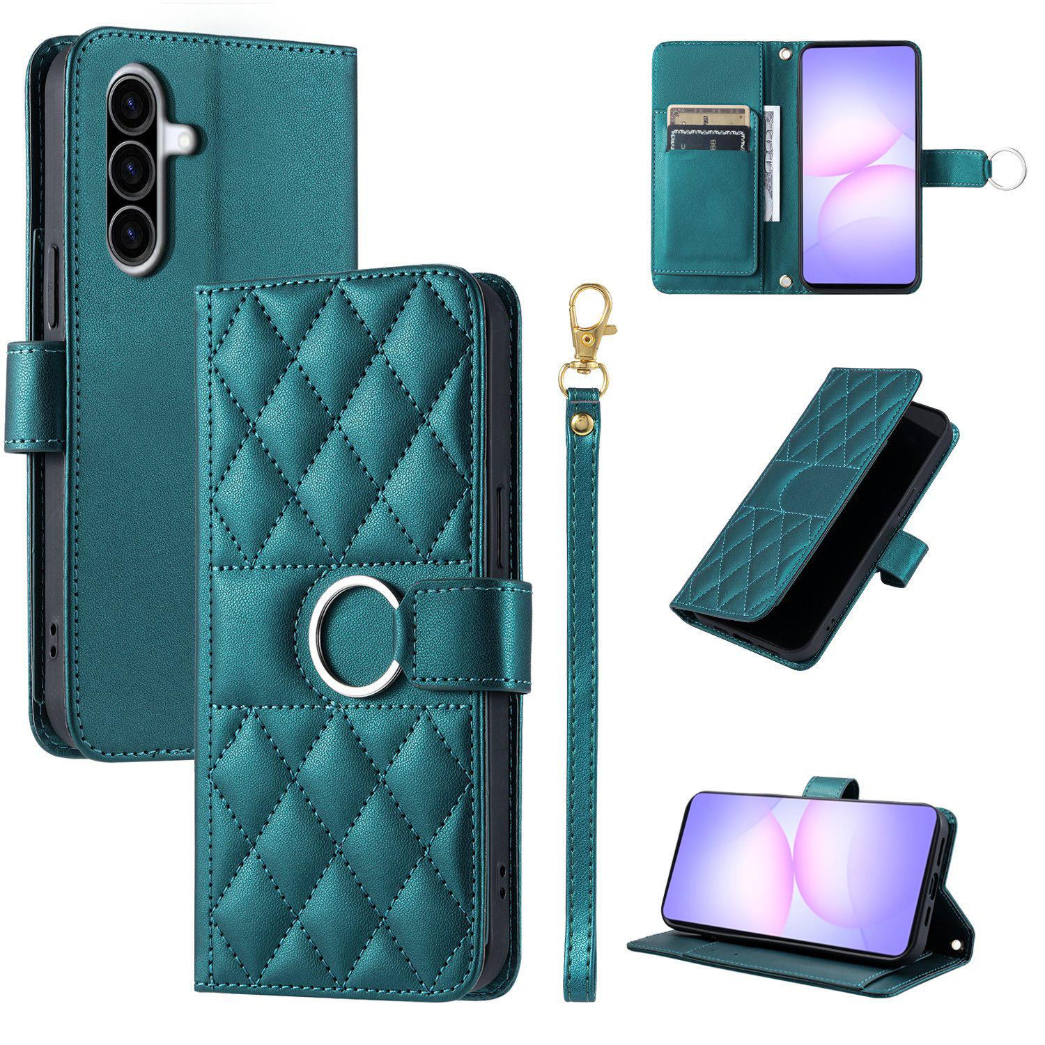 For Galaxy A37 5G Ring Buckle Rhombic Leather Phone Case(Green) - Shopkiz.com