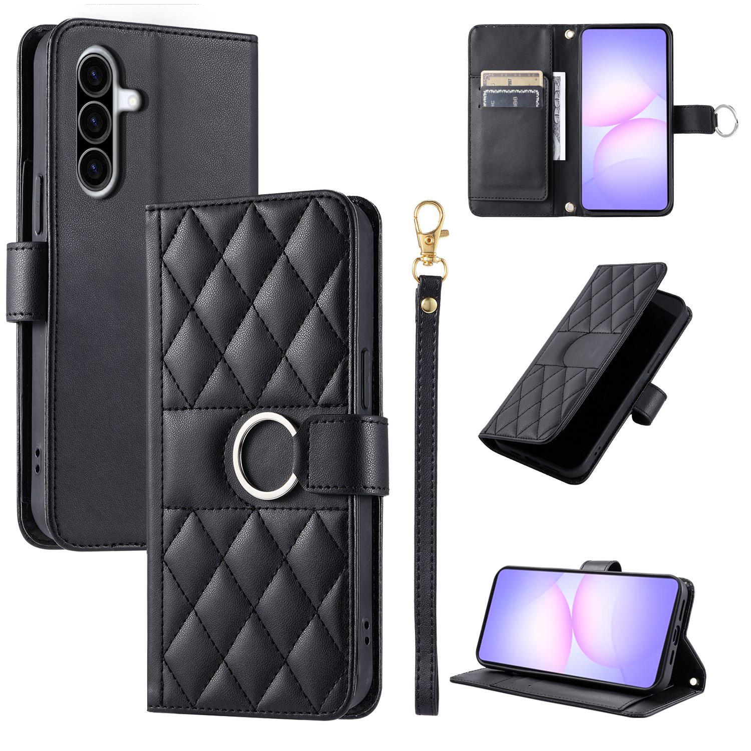 For Galaxy A37 5G Ring Buckle Rhombic Leather Phone Case(Black) - Shopkiz.com