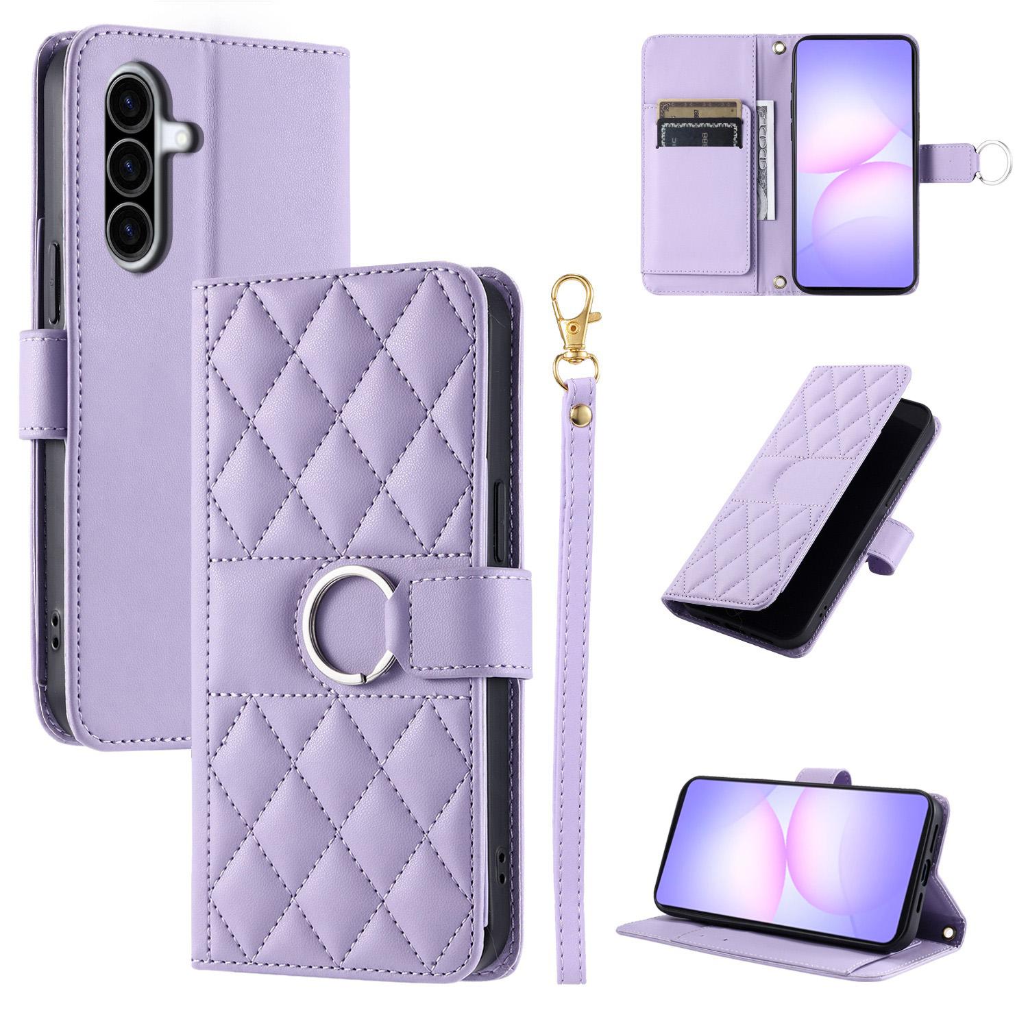 For Galaxy A57 5G Ring Buckle Rhombic Leather Phone Case(Purple) - Shopkiz.com