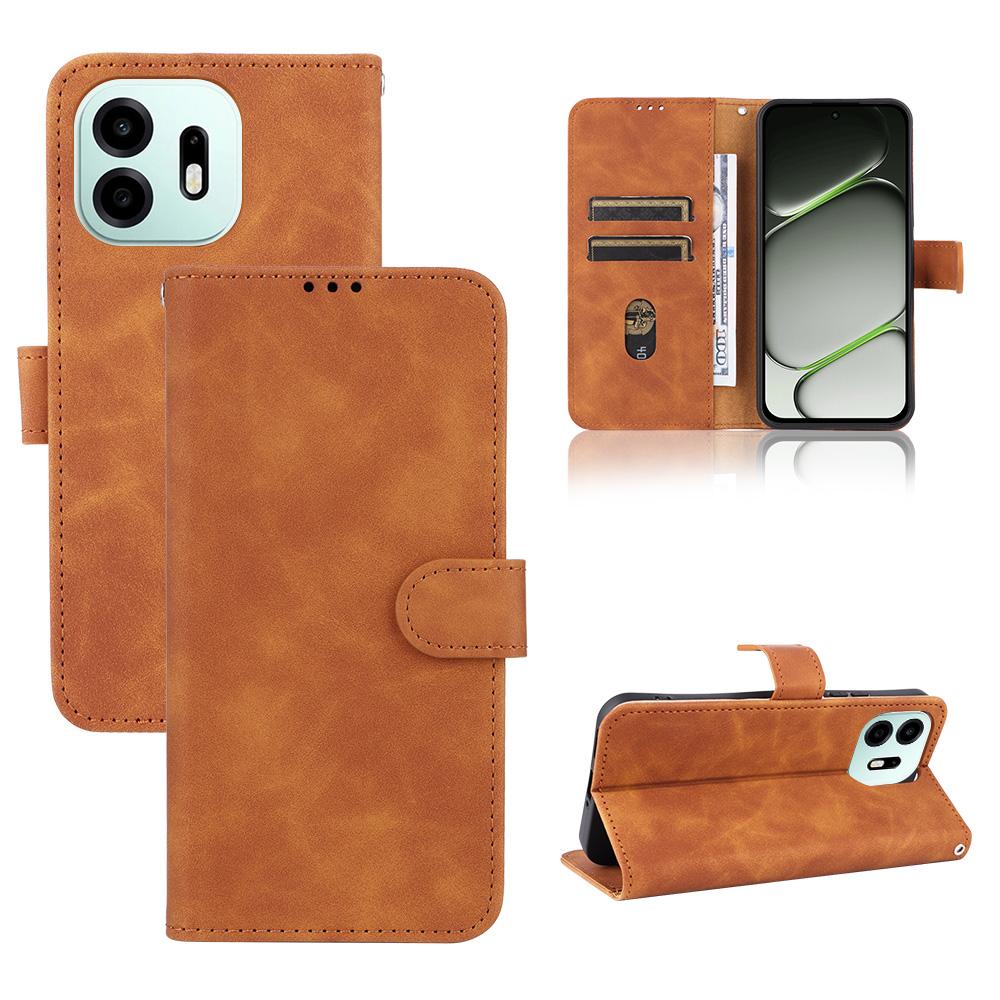 For OnePlus N6 4G Skin Feel Magnetic Flip Leather Phone Case(Brown) - Shopkiz.com