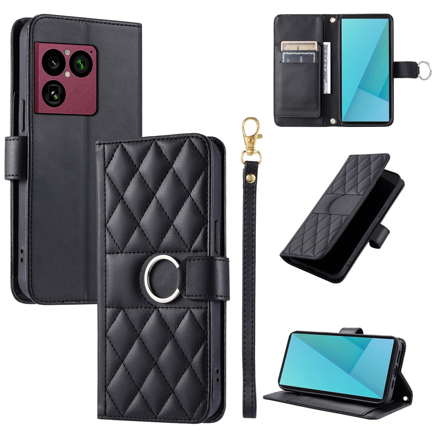 For Sony Xperia 1 VIII Ring Buckle Rhombic Leather Phone Case(Black) - Shopkiz.com