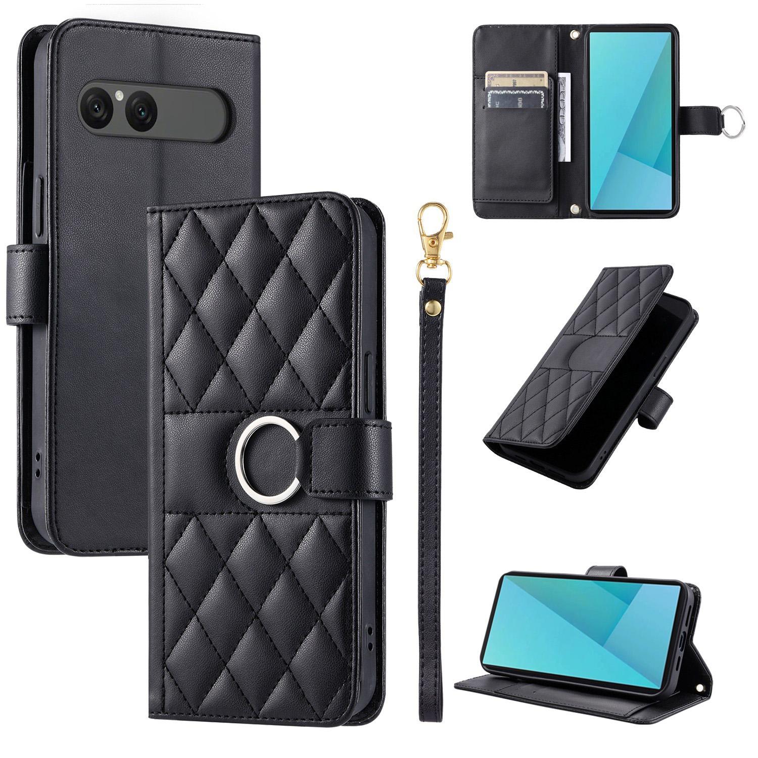 For Sony Xperia 10 VII Ring Buckle Rhombic Leather Phone Case(Black) - Shopkiz.com