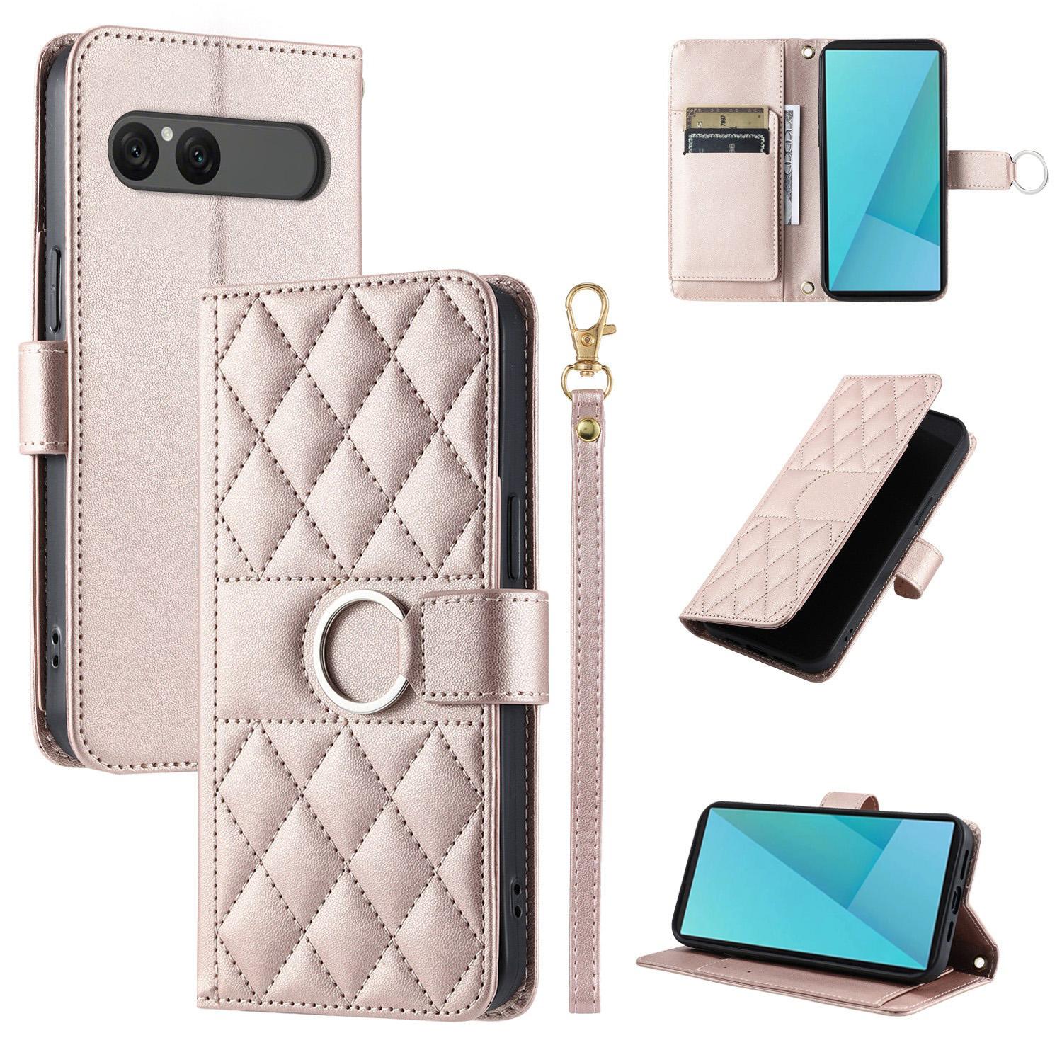 For Sony Xperia 10 VII Ring Buckle Rhombic Leather Phone Case(Rose Gold) - Shopkiz.com