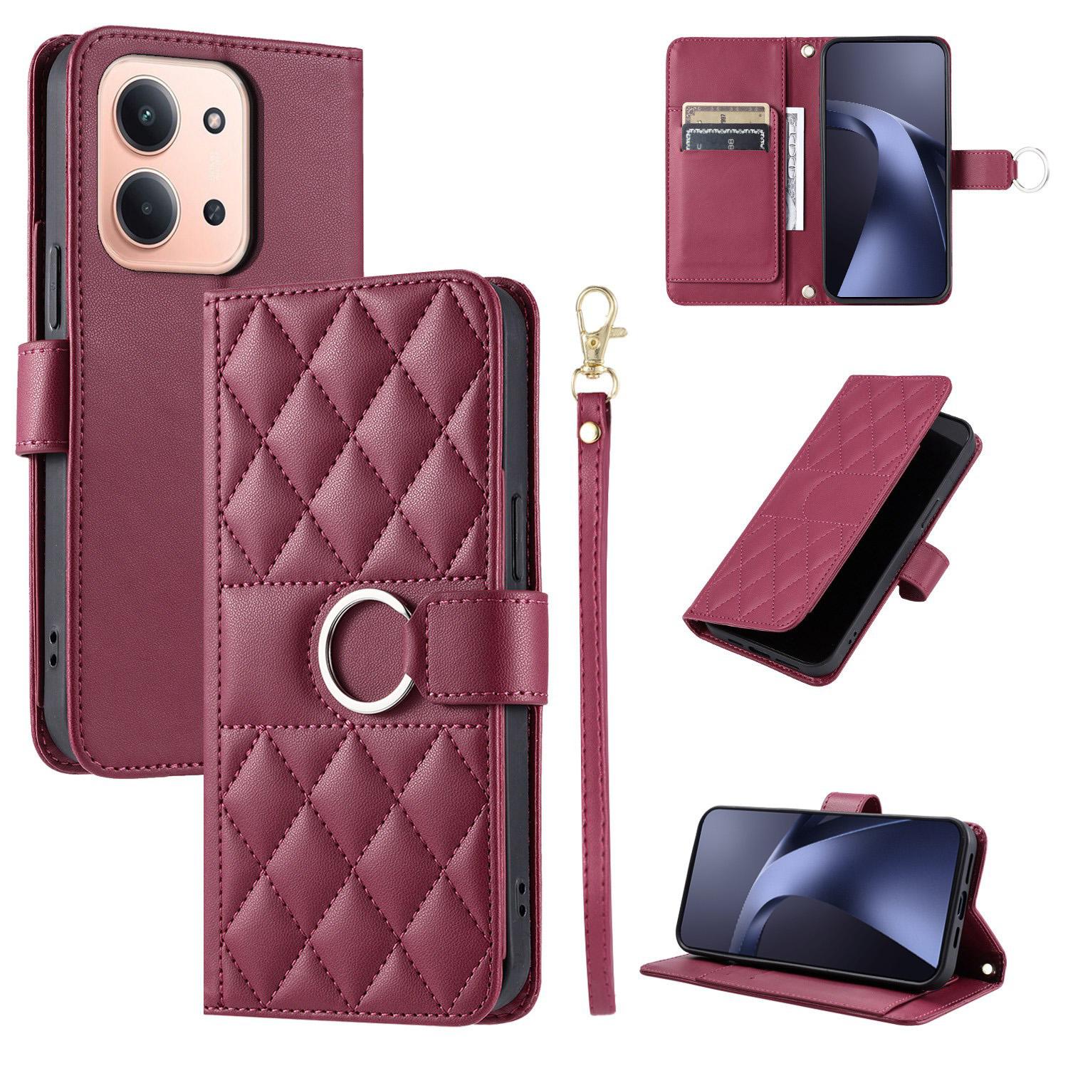 For Redmi 15C 5G / 4G Global 171mm Ring Buckle Rhombic Leather Phone Case(Red) - Shopkiz.com
