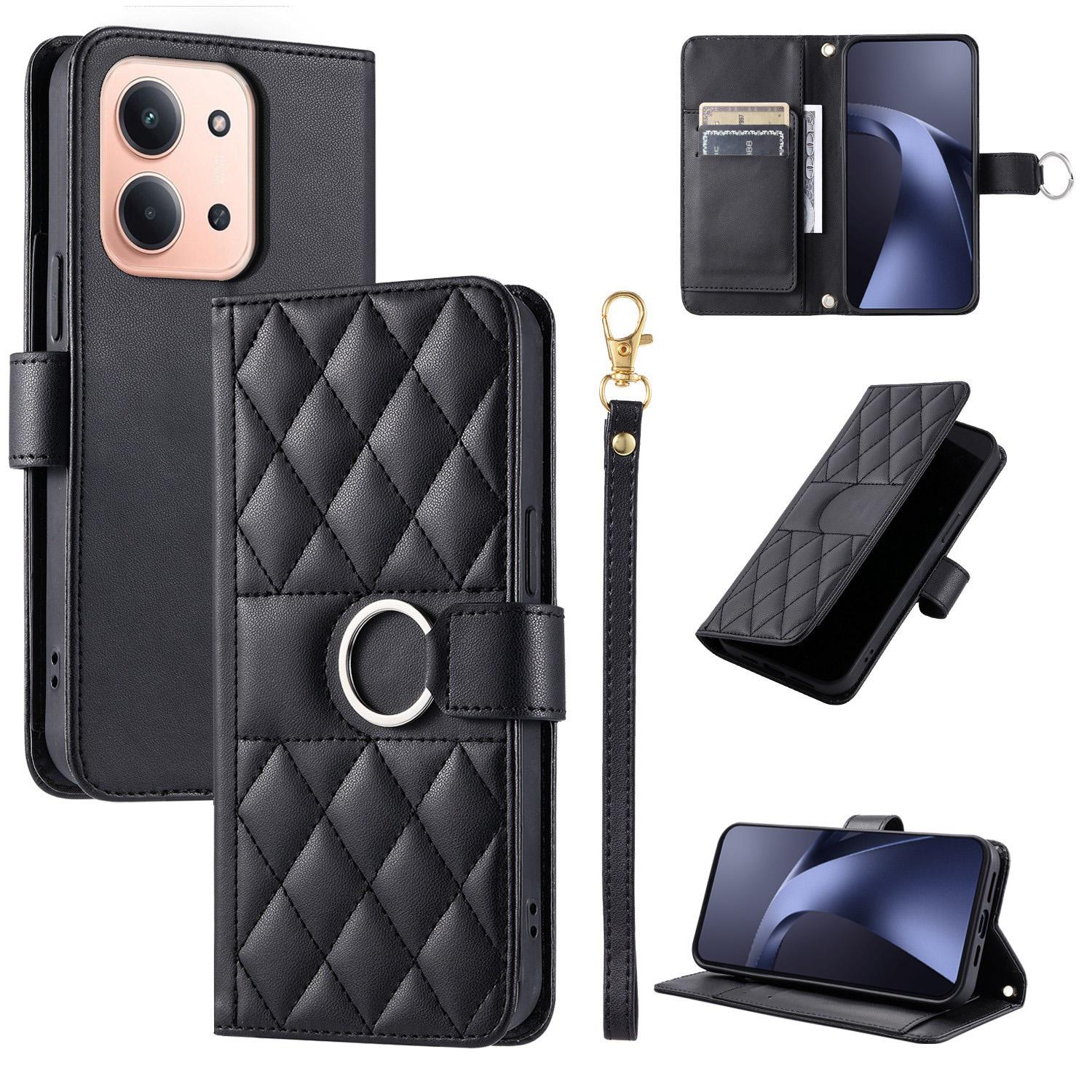 For Redmi 15C 5G / 4G Global 171mm Ring Buckle Rhombic Leather Phone Case(Black) - Shopkiz.com