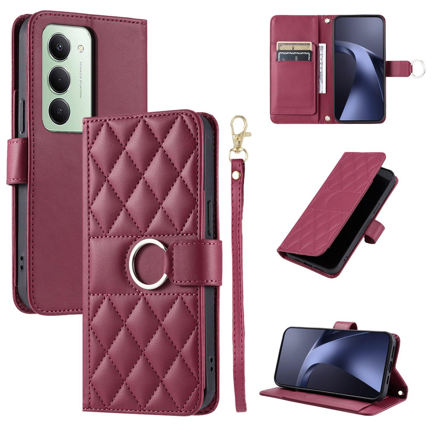 For Redmi 15 5G Global / 15 4G SEA 169.5mm Ring Buckle Rhombic Leather Phone Case(Red) - Shopkiz.com