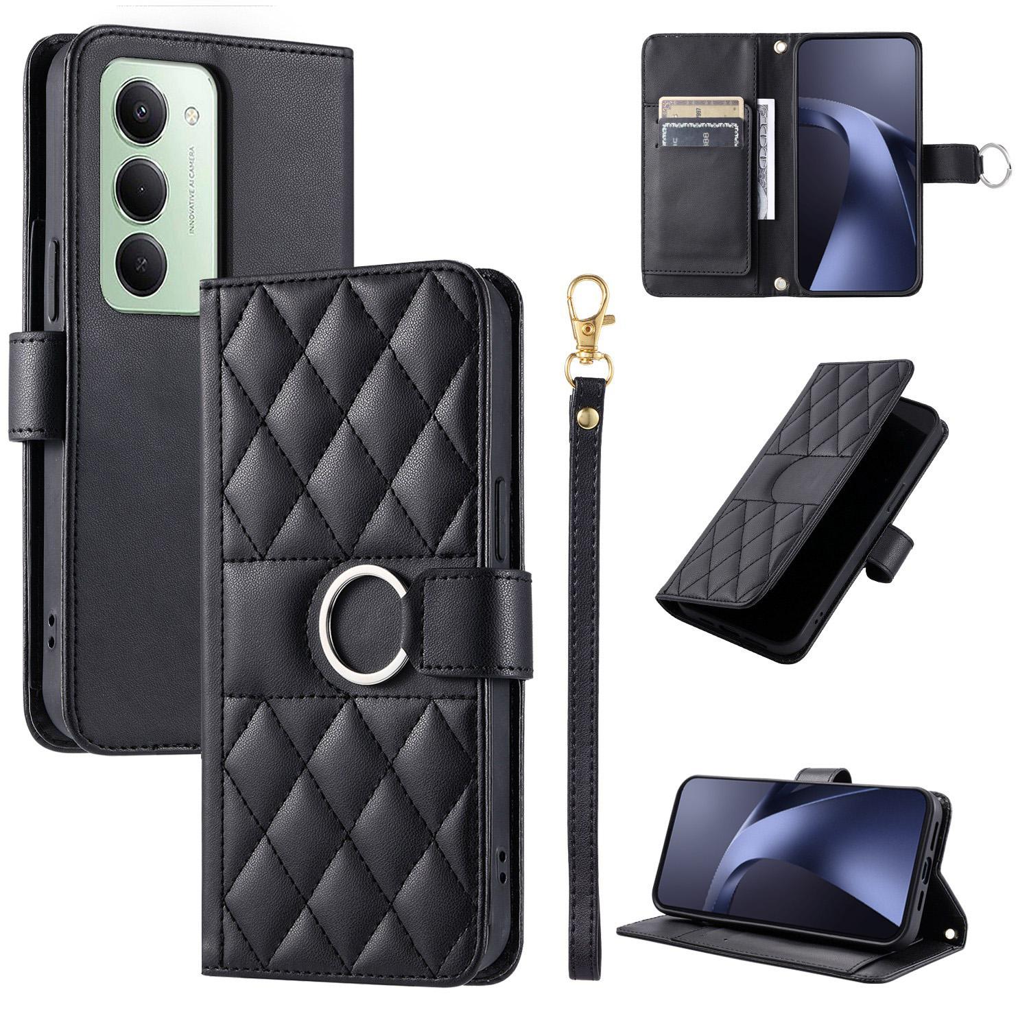 For Redmi 15 5G Global / 15 4G SEA 169.5mm Ring Buckle Rhombic Leather Phone Case(Black) - Shopkiz.com