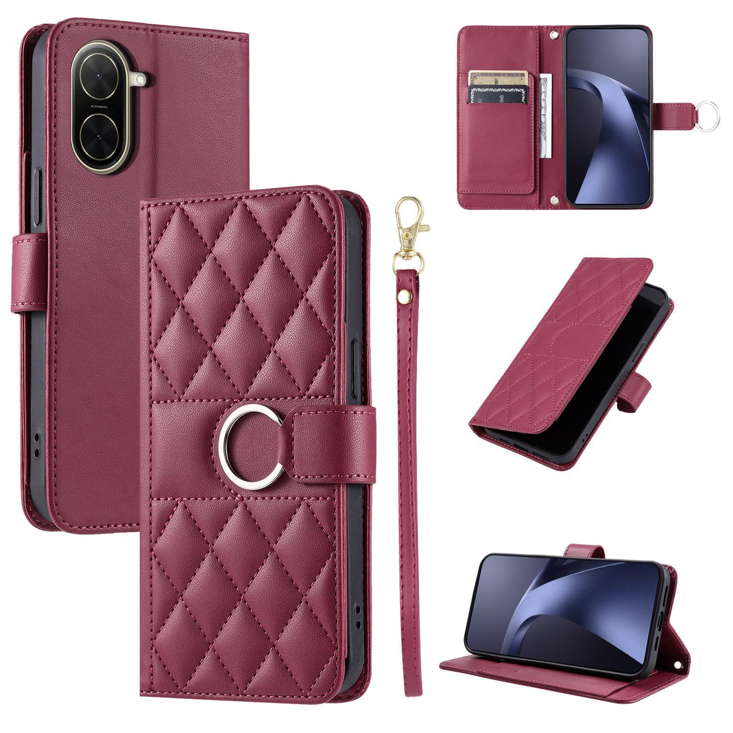 For Redmi A5 4G 171mm / Poco C71 4G Ring Buckle Rhombic Leather Phone Case(Red) - Shopkiz.com
