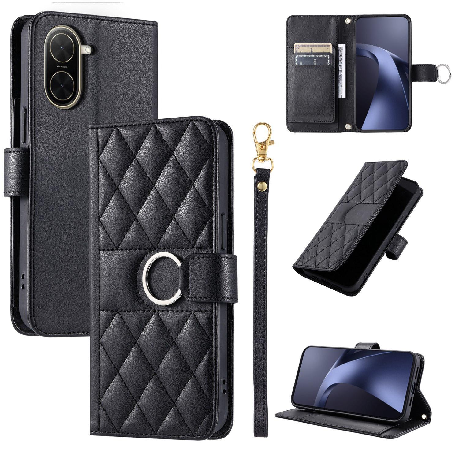 For Redmi A5 4G 171mm / Poco C71 4G Ring Buckle Rhombic Leather Phone Case(Black) - Shopkiz.com
