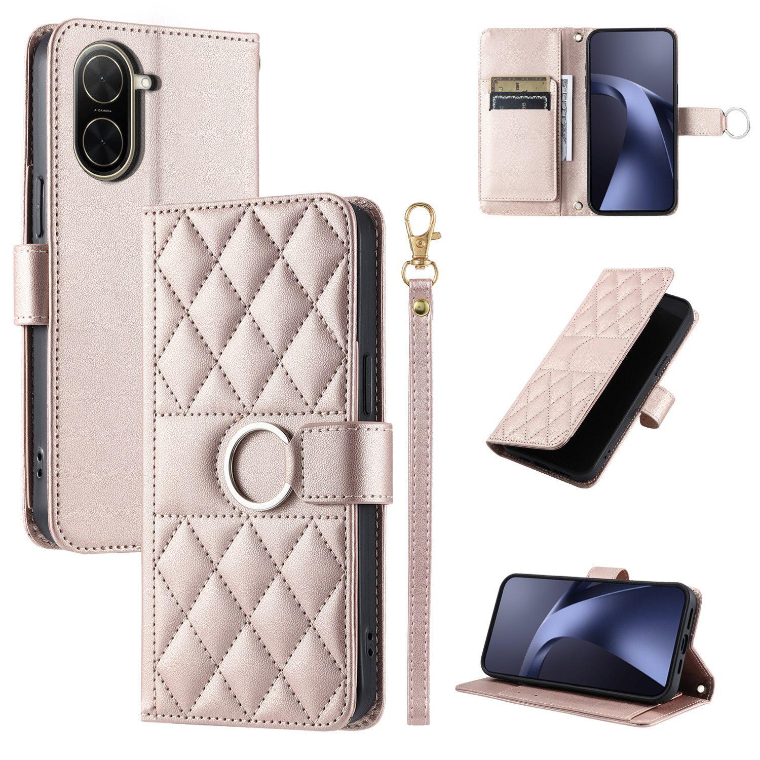 For Redmi A5 4G 171mm / Poco C71 4G Ring Buckle Rhombic Leather Phone Case(Rose Gold) - Shopkiz.com