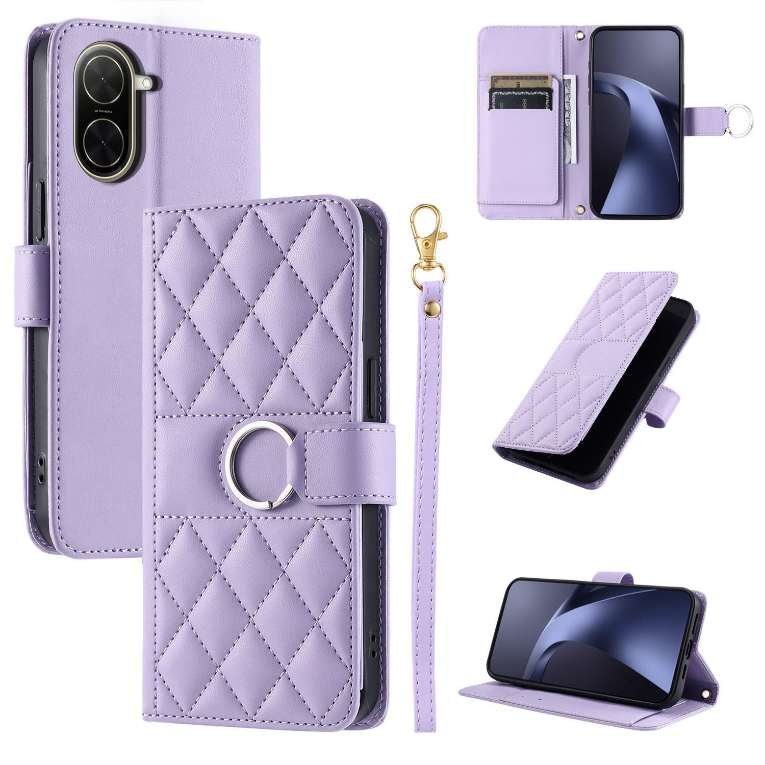 For Redmi A5 4G 171mm / Poco C71 4G Ring Buckle Rhombic Leather Phone Case(Purple) - Shopkiz.com