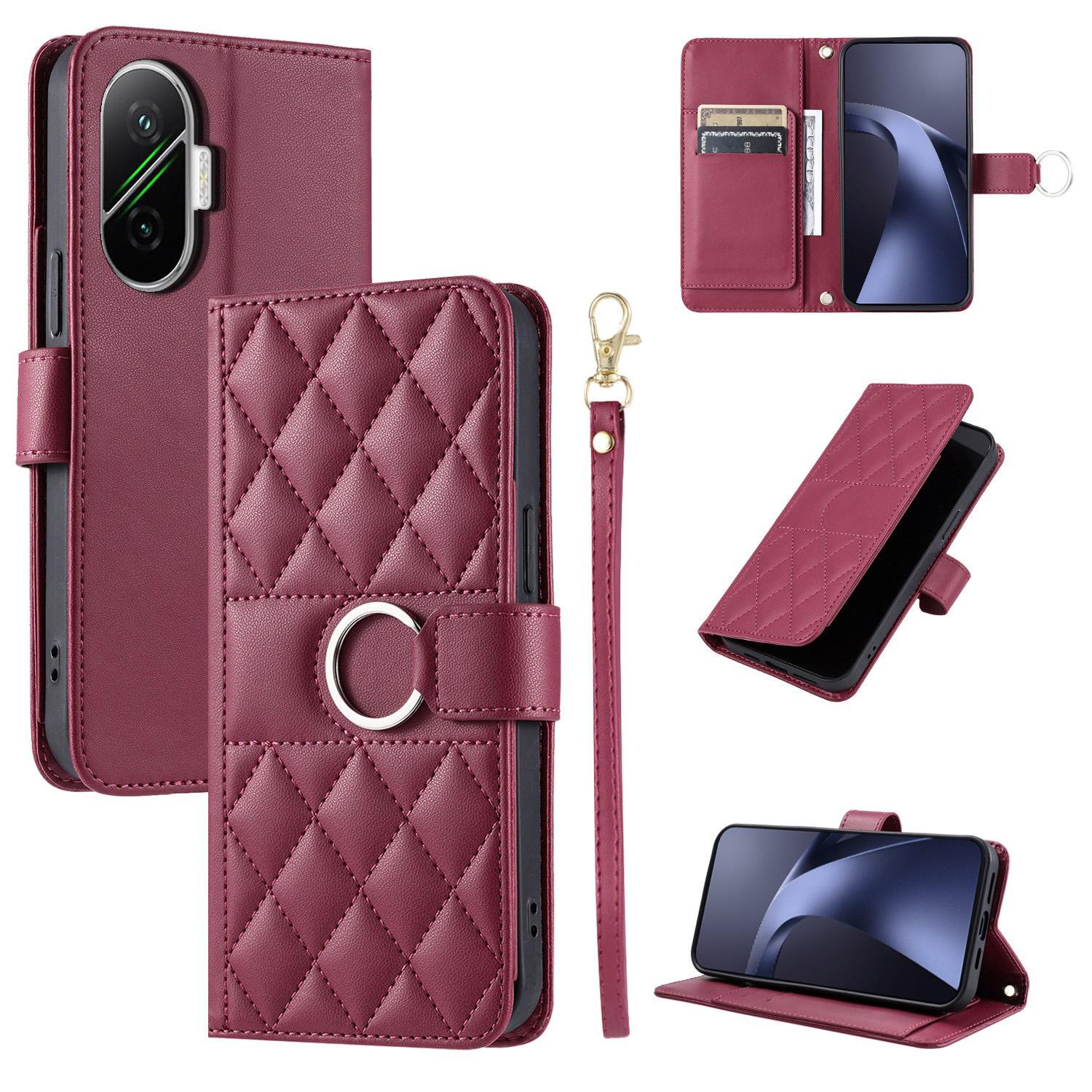 For Redmi Turbo 4 Pro 5G / Poco F7 5G Ring Buckle Rhombic Leather Phone Case(Red) - Shopkiz.com