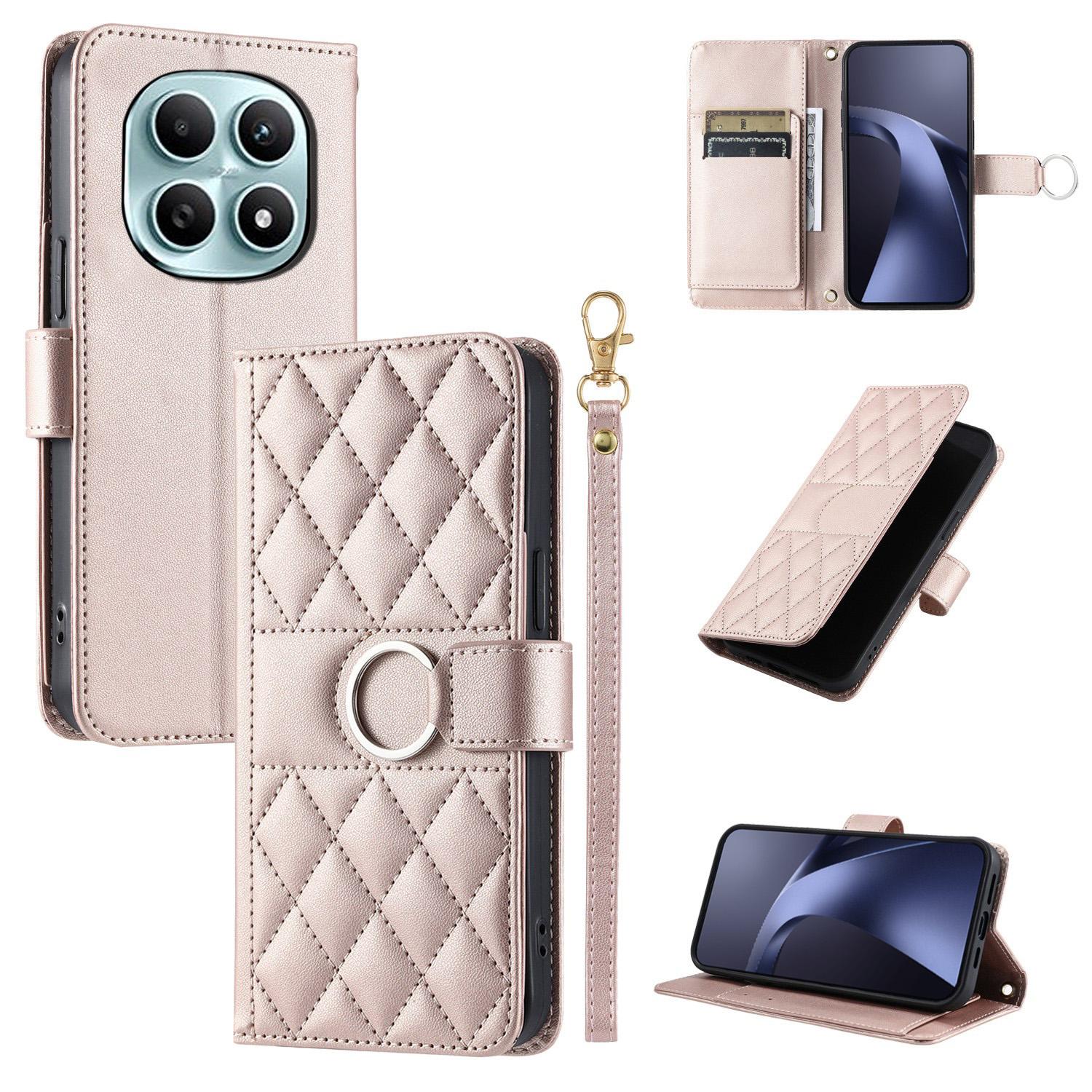 For Redmi Note 15 4G / 5G Global 164mm Ring Buckle Rhombic Leather Phone Case(Rose Gold) - Shopkiz.com