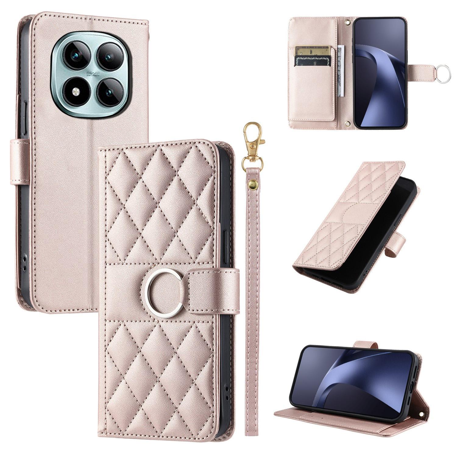 For Redmi Note 15 Pro+ Global 163.3mm Ring Buckle Rhombic Leather Phone Case(Rose Gold) - Shopkiz.com