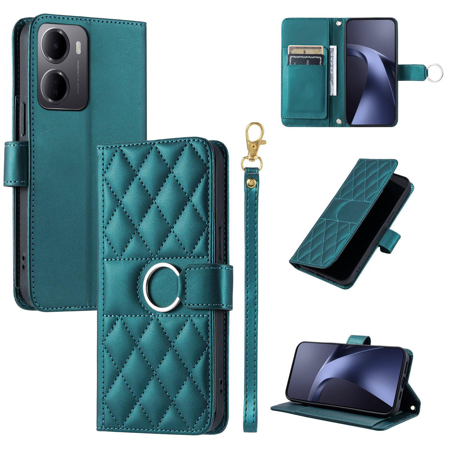 For Redmi 15a 5G / R70 5G Ring Buckle Rhombic Leather Phone Case(Green) - Shopkiz.com