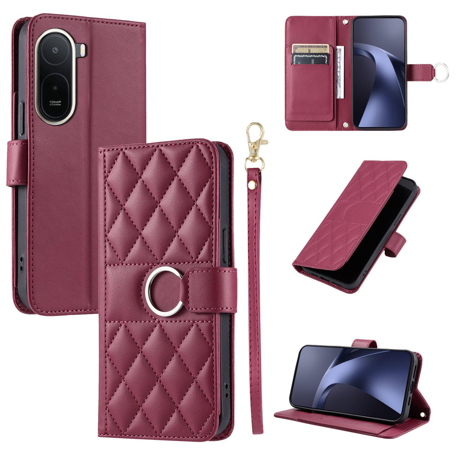 For Redmi A7 Pro 4G / 5G / Poco C81 Ring Buckle Rhombic Leather Phone Case(Red) - Shopkiz.com