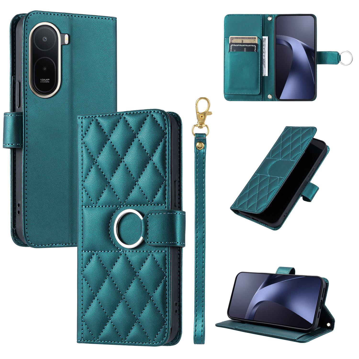 For Redmi A7 Pro 4G / 5G / Poco C81 Ring Buckle Rhombic Leather Phone Case(Green) - Shopkiz.com