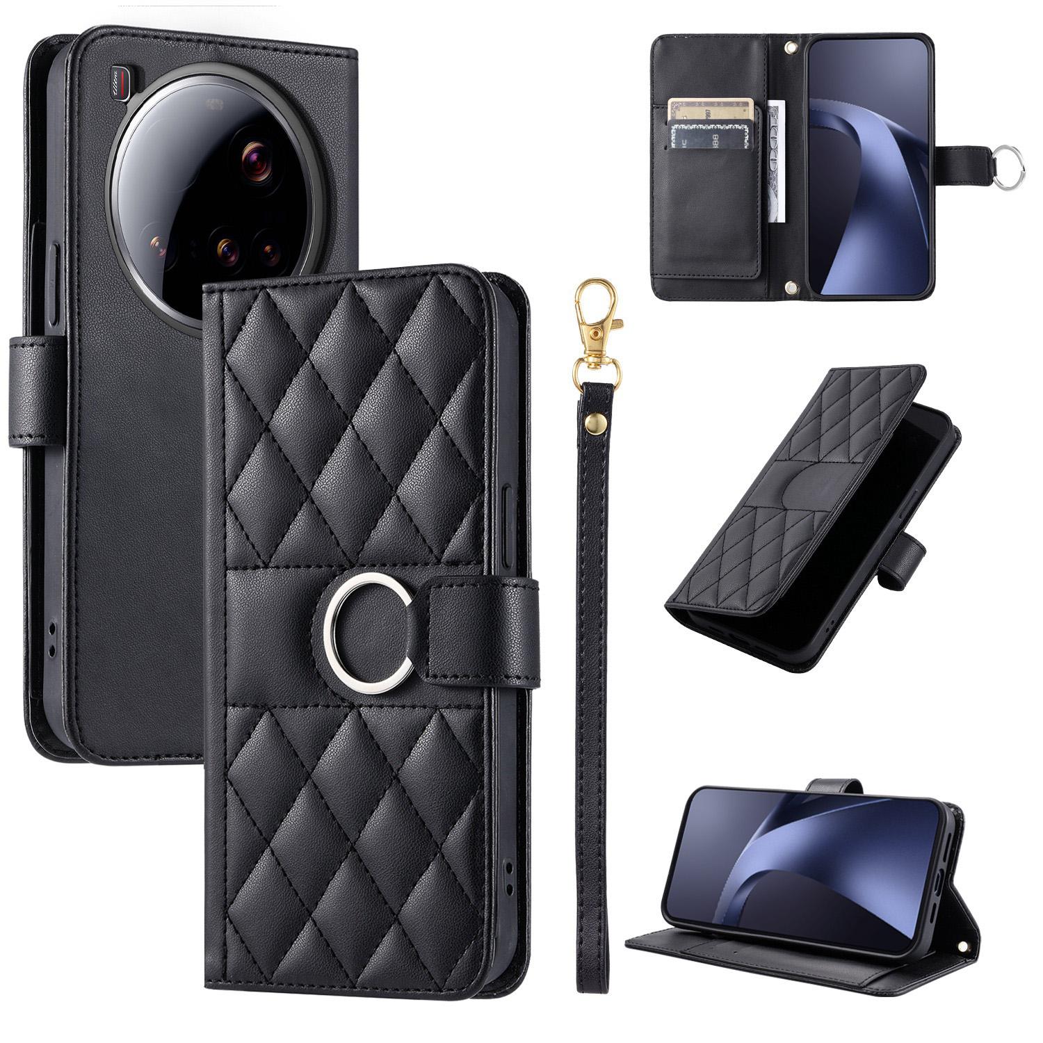 For Xiaomi 15 Ultra Ring Buckle Rhombic Leather Phone Case(Black) - Shopkiz.com