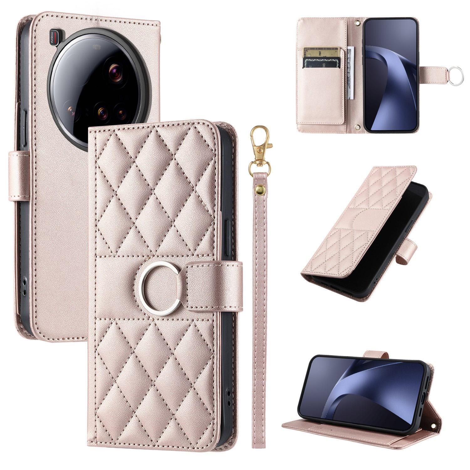 For Xiaomi 15 Ultra Ring Buckle Rhombic Leather Phone Case(Rose Gold) - Shopkiz.com